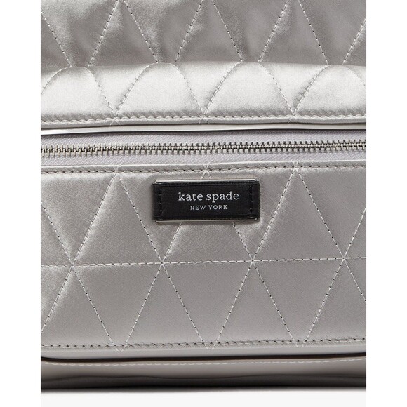 New Kate Spade Sam Icon Quilted Satin Small Backpack Silver - Picture 7 of 7